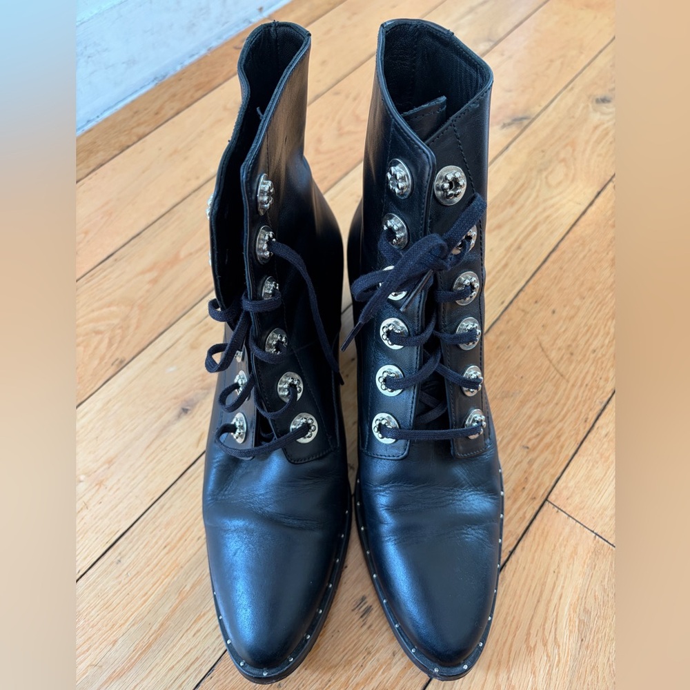 Freda Salvador Black Leather Ace Combat Lace-Up Boots 8 - Picture 4 of 9